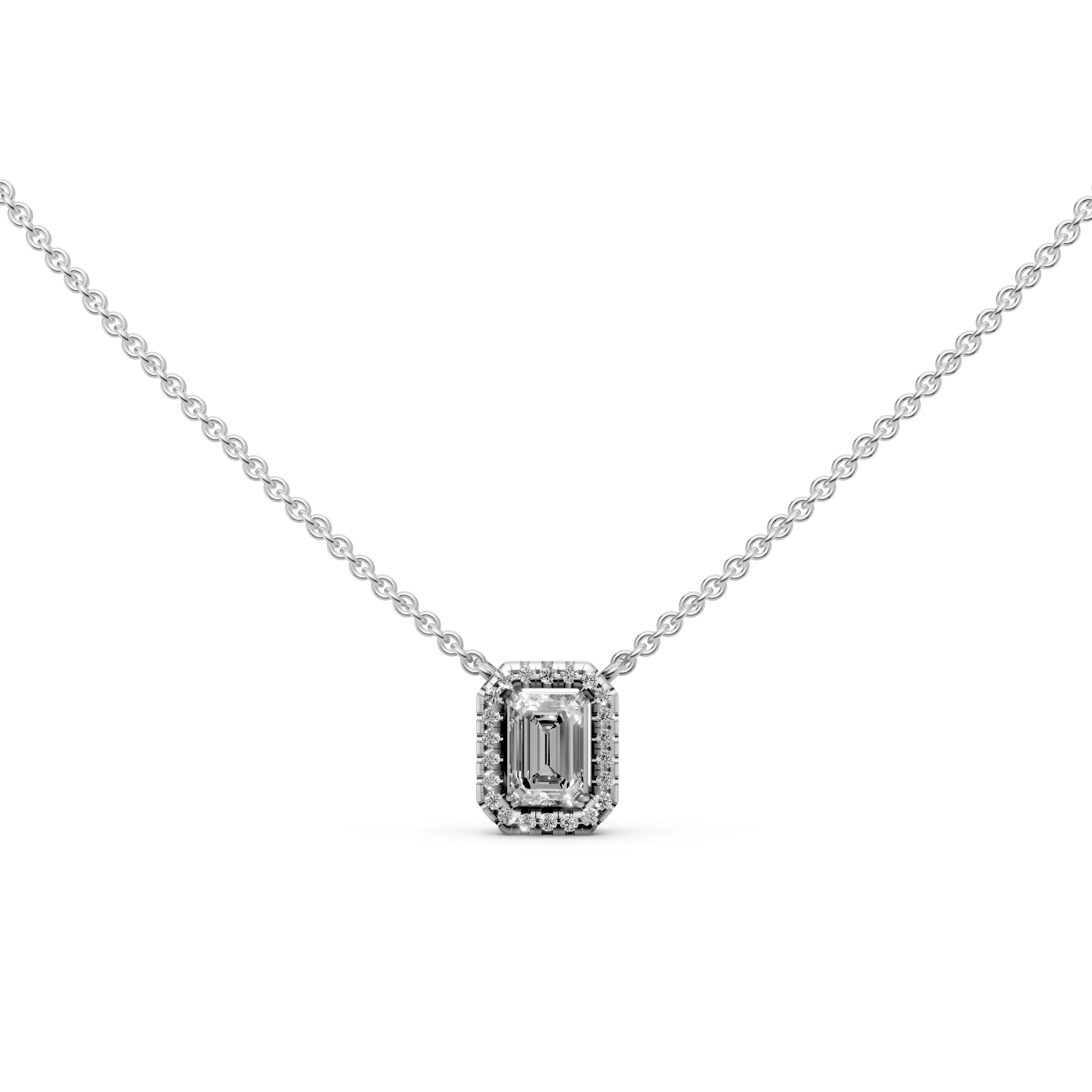 Madeleine - In Stock - Emerald Halo Lab Grown Diamond Pendant Necklace - 18K Gold - 0,75 ct