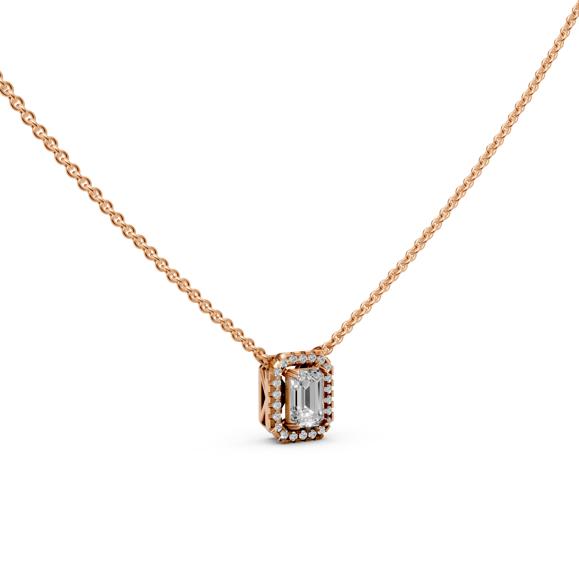 Madeleine - In Stock - Emerald Halo Lab Grown Diamond Pendant Necklace - 18K Gold - 0,75 ct