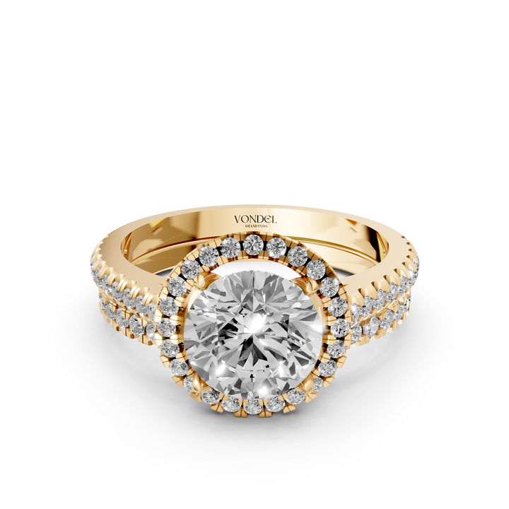 Rond Briljant Halo Ring met Pave en Aanschuifring (Set) - 18K Goud