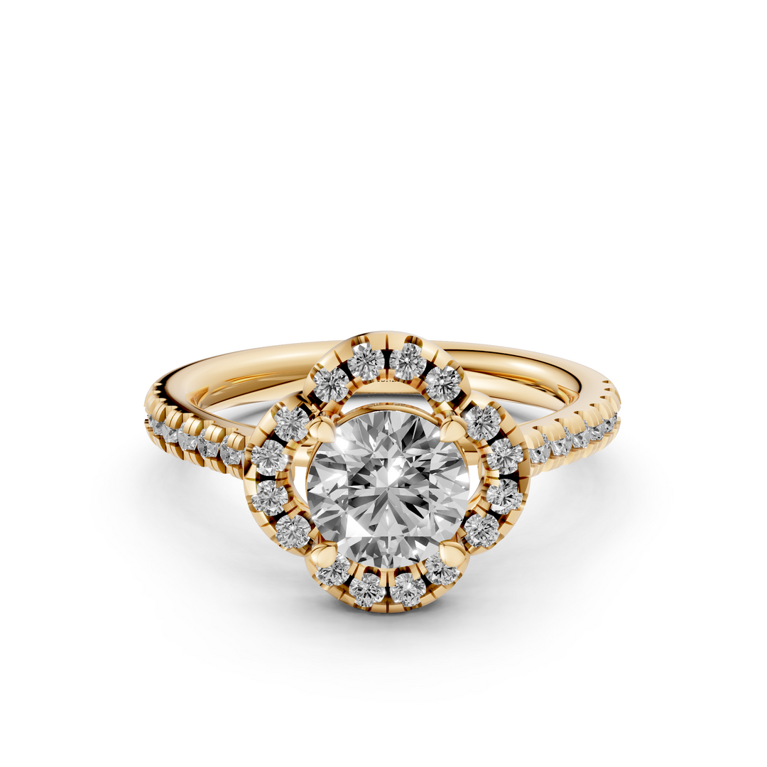 Flower Pave ring met Ronde Briljant - 18k Witgoud - 1,09 ct
