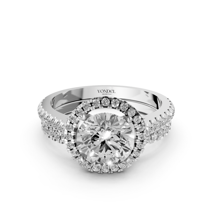Rond Briljant Halo Ring met Pave en Aanschuifring (Set) - 18K Goud