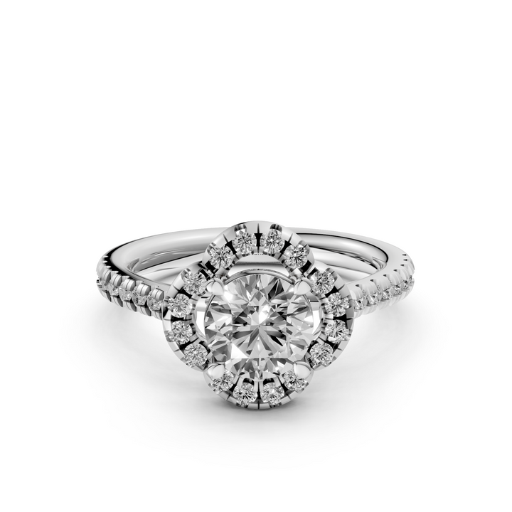 Flower Pave ring met Ronde Briljant - 18k Witgoud - 1,09 ct