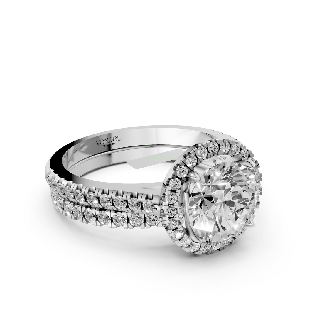 Rond Briljant Halo Ring met Pave en Aanschuifring (Set) - 18K Goud