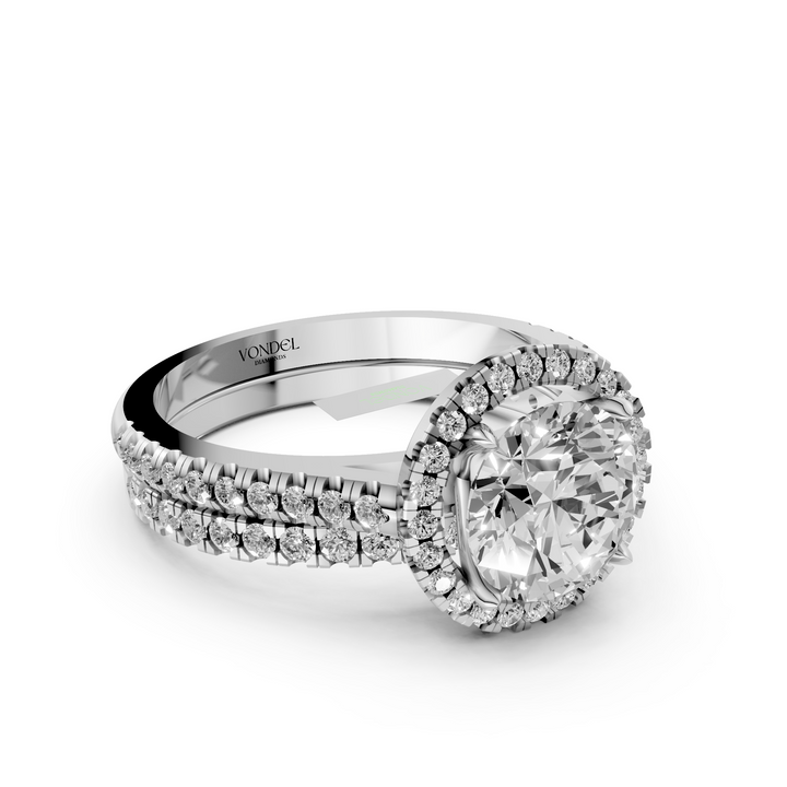 Rond Briljant Halo Ring met Pave en Aanschuifring (Set) - 18K Goud