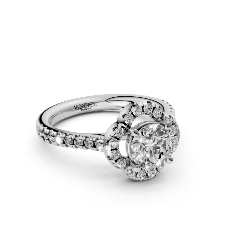 Flower Pave ring met Ronde Briljant - 18k Witgoud - 1,09 ct