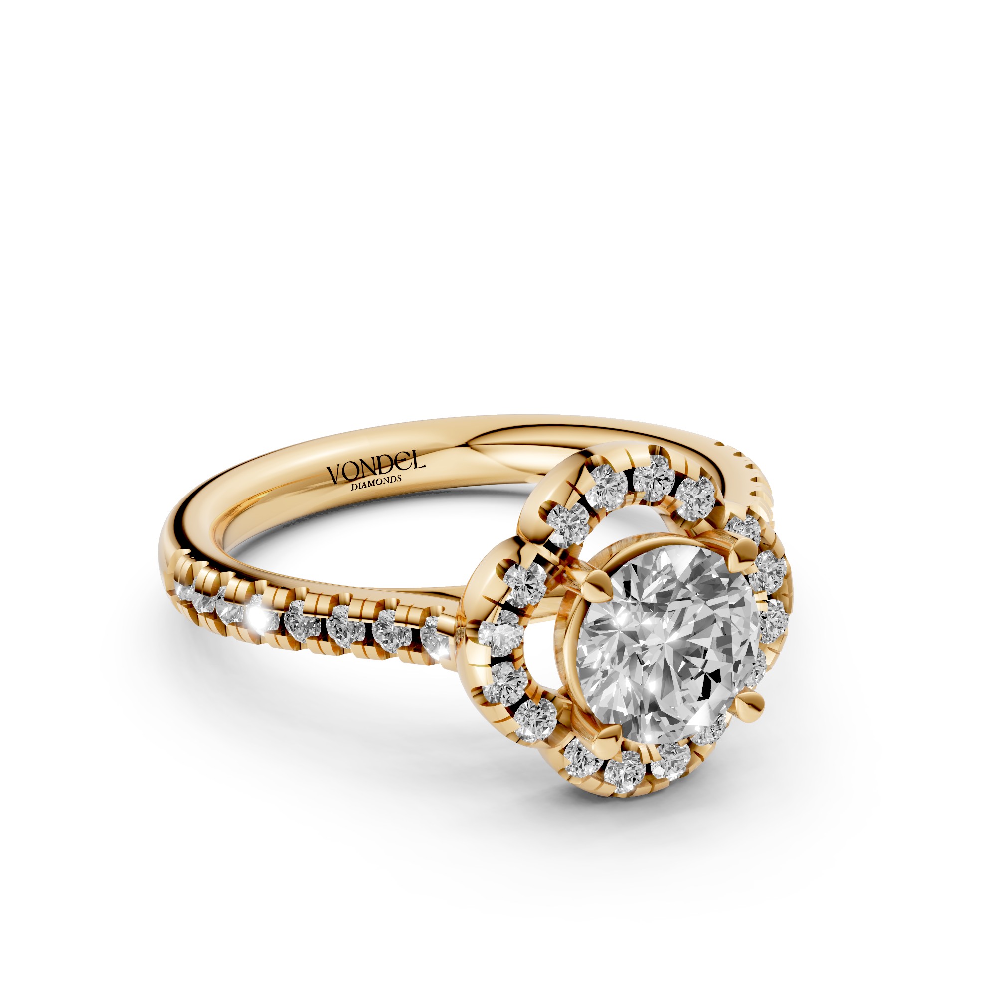 Fiona - In Stock - Flower Pave Lab Grown Diamond Ring with Round Brilliant - 18k Yellow Gold - 1,09 ct