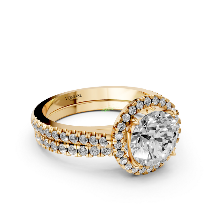 Rond Briljant Halo Ring met Pave en Aanschuifring (Set) - 18K Goud