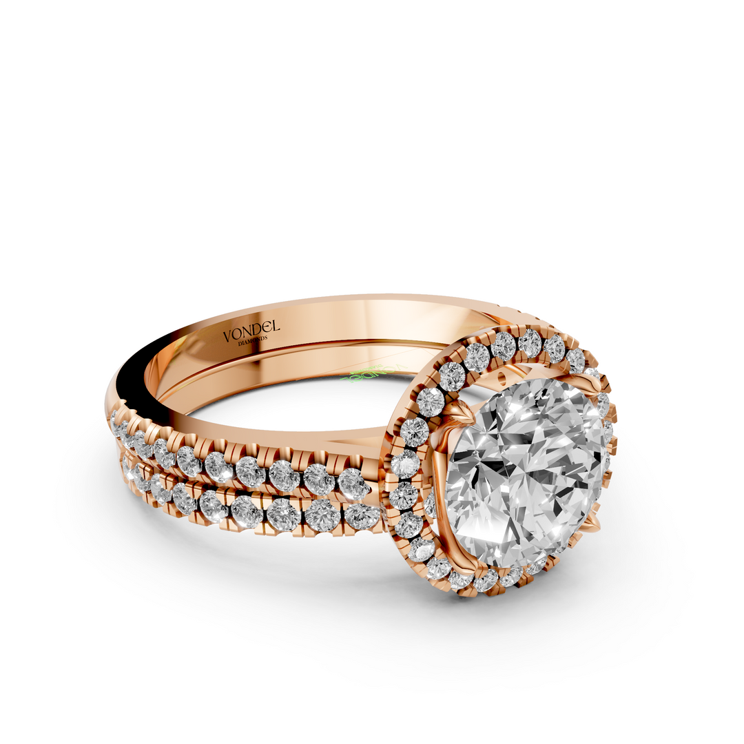 Rond Briljant Halo Ring met Pave en Aanschuifring (Set) - 18K Goud