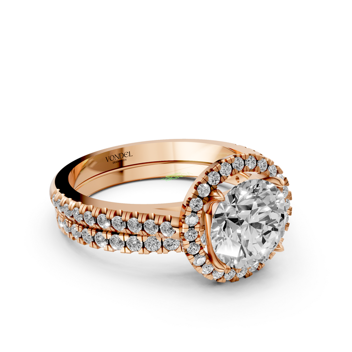 Rond Briljant Halo Ring met Pave en Aanschuifring (Set) - 18K Goud