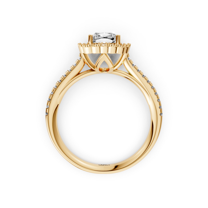 Cushion Brilliant Ring met Halo en Pave, Vintage Stijl - 18K Geelgoud - 0,98 ct