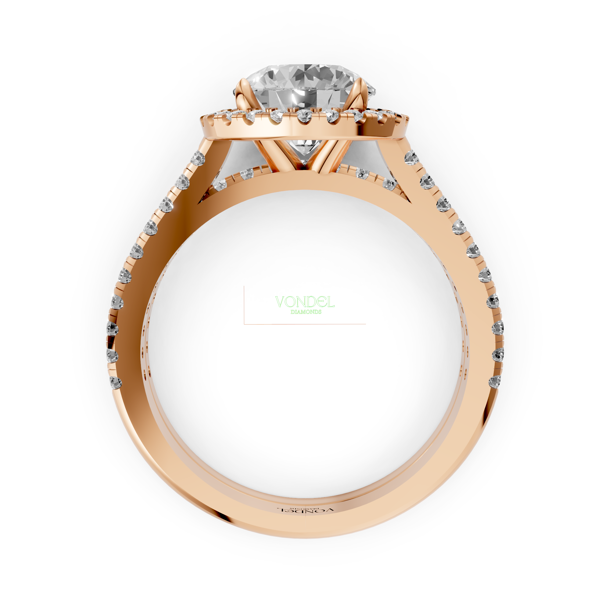 Alice - In Stock - Round Brilliant Halo Lab Grown Diamond Ring with Pave Band - 18K Gold - 1,00 ct