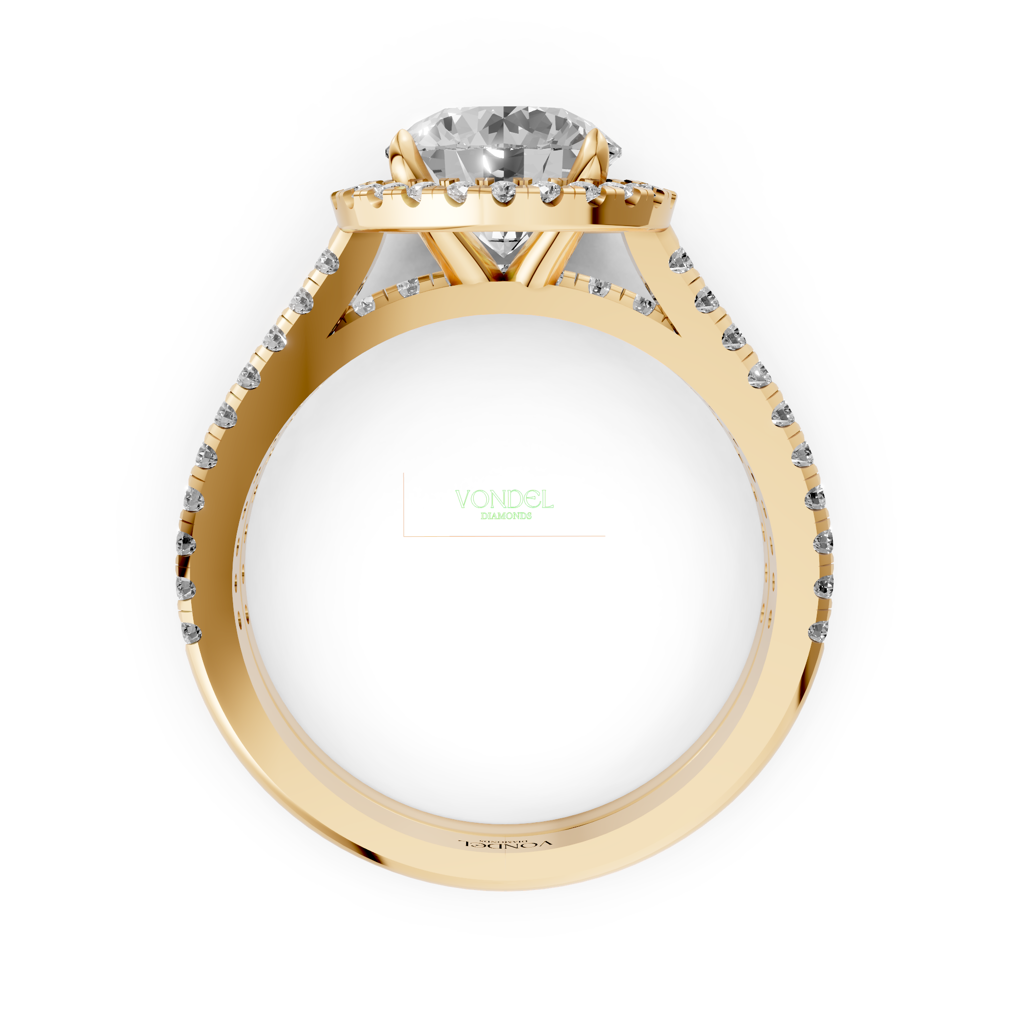 Alice - In Stock - Round Brilliant Halo Lab Grown Diamond Ring with Pave Band - 18K Gold - 1,00 ct