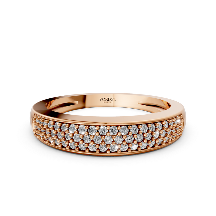Rijring met drie rijen Pave Diamanten - 18K Geelgoud - 0,28 ct