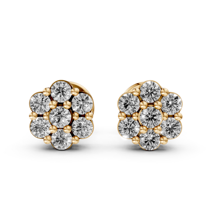 Small Cluster Diamant Flower Stud Oorbellen - 18K Geelgoud - 0,51 ct