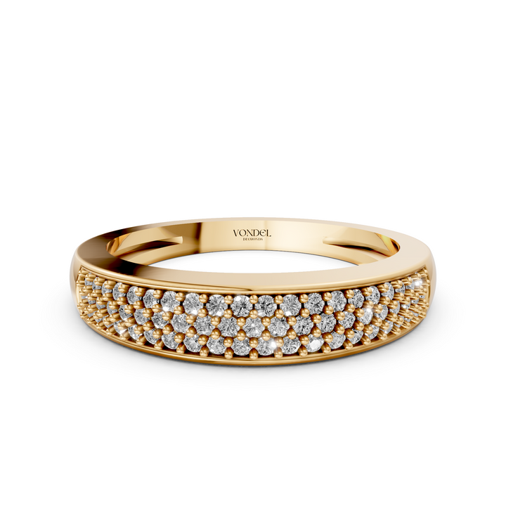 Rijring met drie rijen Pave Diamanten - 18K Geelgoud - 0,28 ct