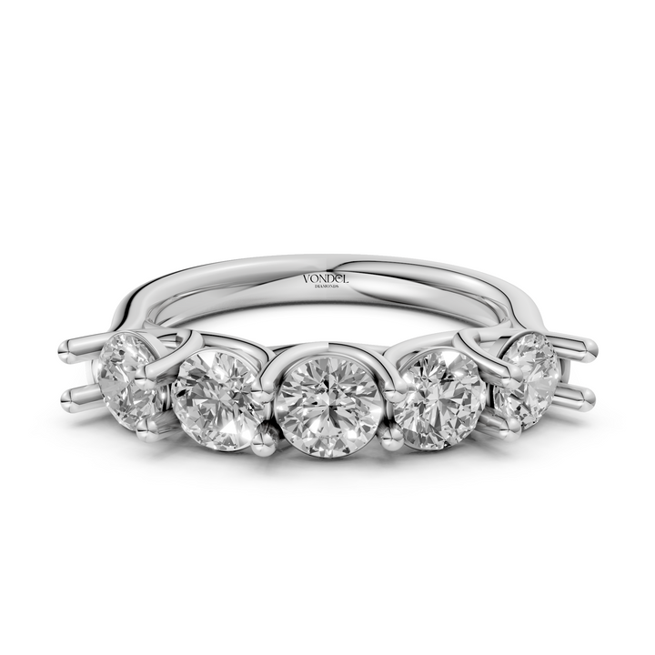 Rond Briljant 5 Diamanten Rijring  - Platina - 1,67 ct