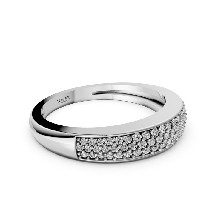 Rijring met drie rijen Pave Diamanten - 18K Geelgoud - 0,28 ct
