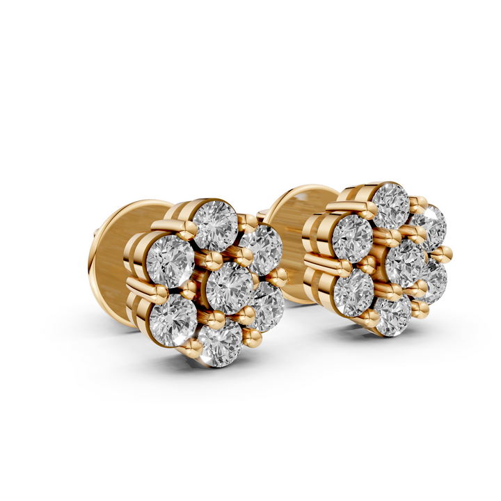 Small Cluster Diamant Flower Stud Oorbellen - 18K Geelgoud - 0,51 ct