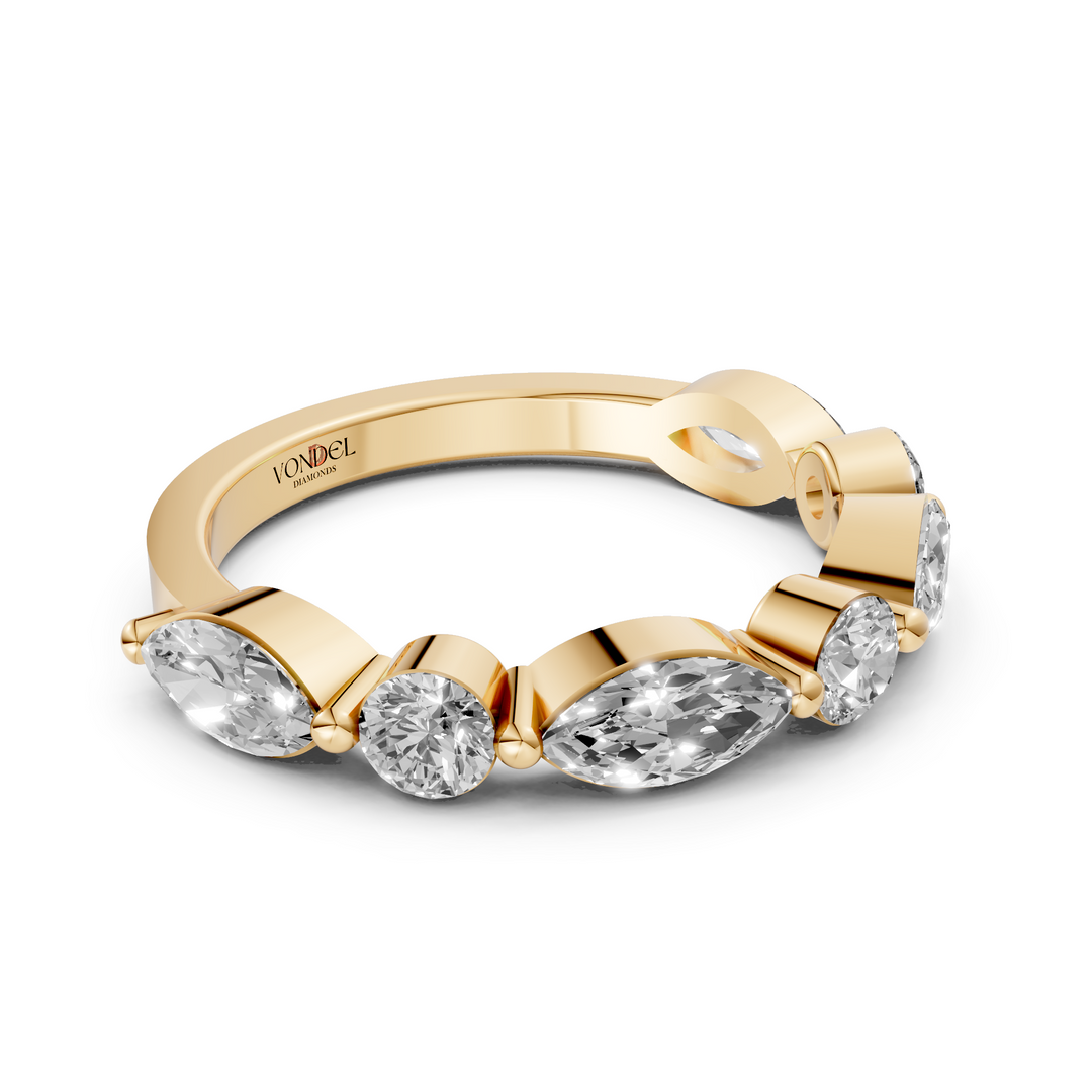 Rijring half gezet met Maquise en ronde briljanten - 18K Geelgoud - 1.07 ct
