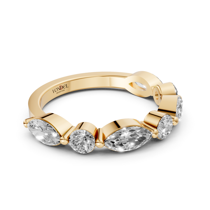 Rijring half gezet met Maquise en ronde briljanten - 18K Geelgoud - 1.07 ct