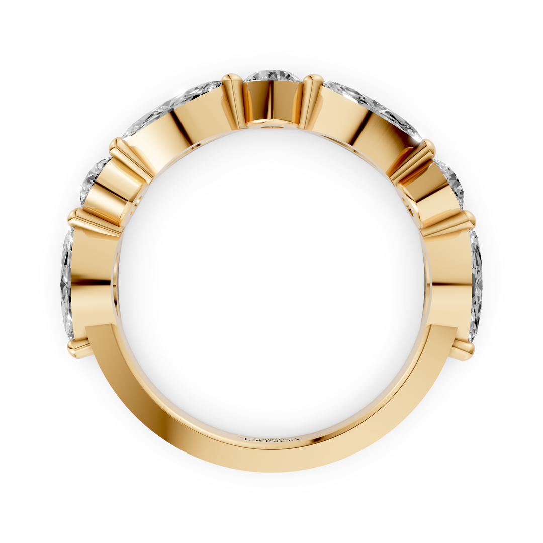 Rijring half gezet met Maquise en ronde briljanten - 18K Geelgoud - 1.07 ct