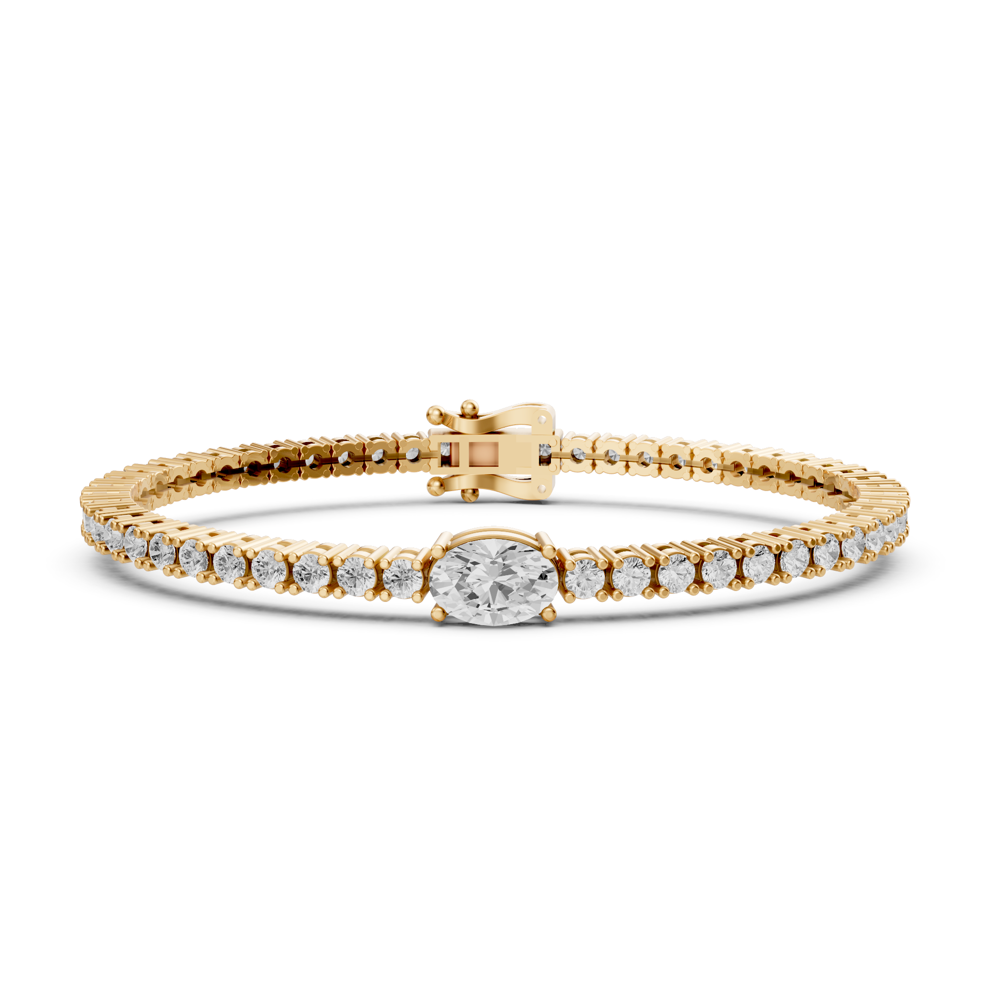 Daphne - In Stock - Lab Grown Diamond Tennis Bracelet with Oval Center Stone - 18K Gold - 4,34 ct