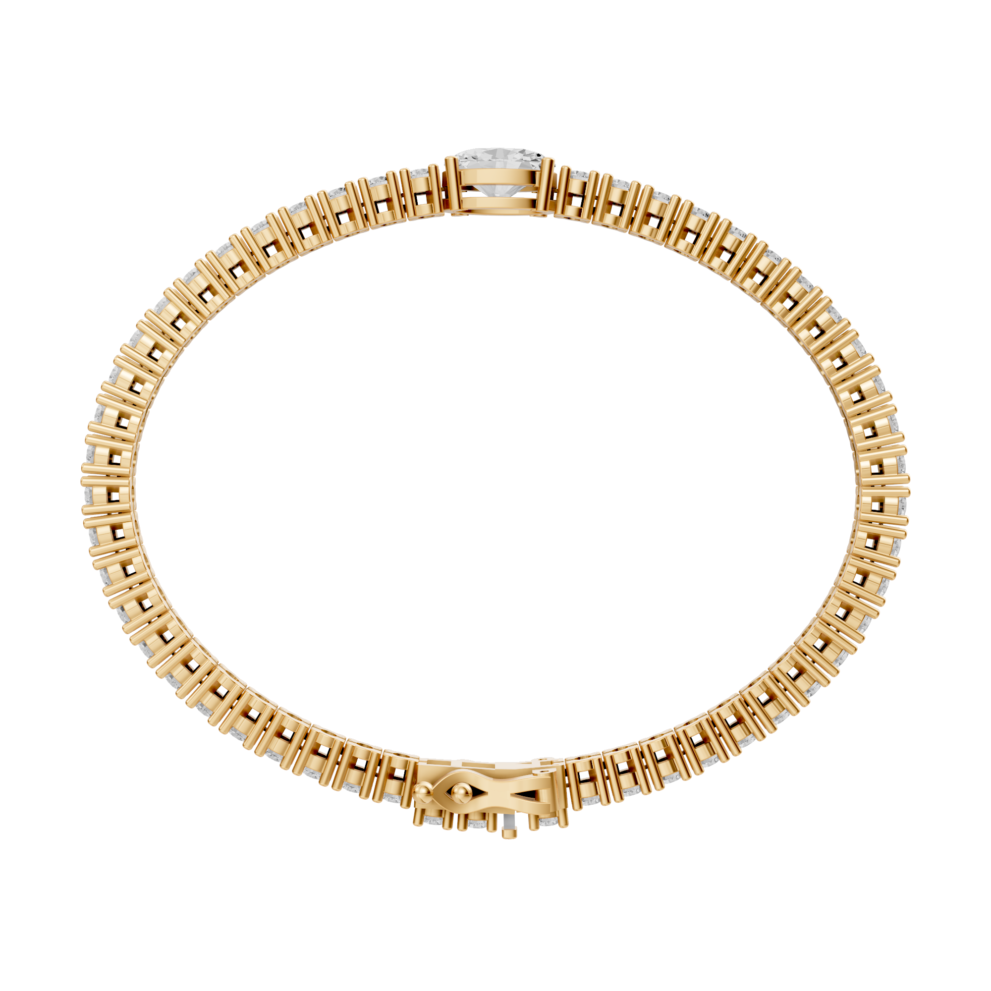 Daphne - In Stock - Lab Grown Diamond Tennis Bracelet with Oval Center Stone - 18K Gold - 4,34 ct