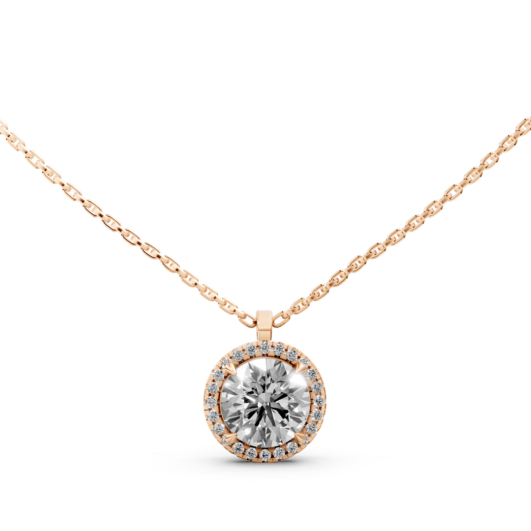 Rond Briljant Halo Pendant Collier met Hanger  - 18K Goud