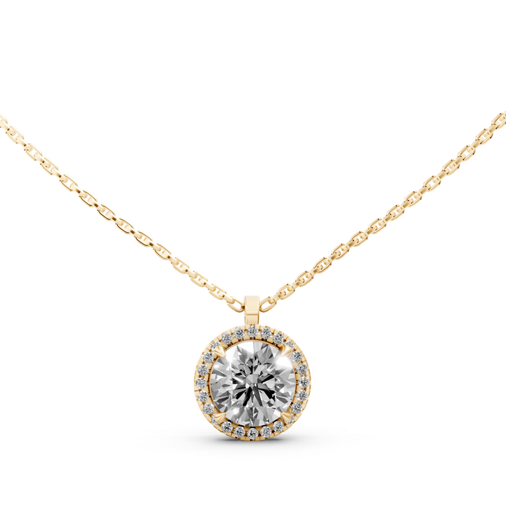 Rond Briljant Halo Pendant Collier met Hanger  - 18K Goud