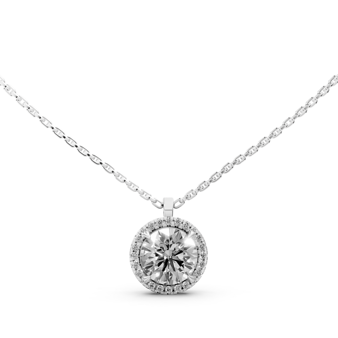 Rond Briljant Halo Pendant Collier met Hanger  - 18K Goud