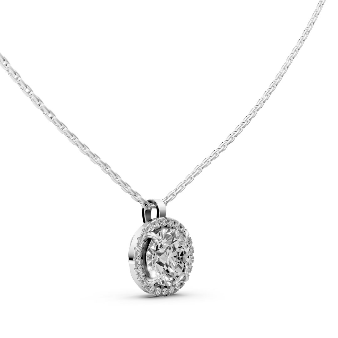 Rond Briljant Halo Pendant Collier met Hanger  - 18K Goud
