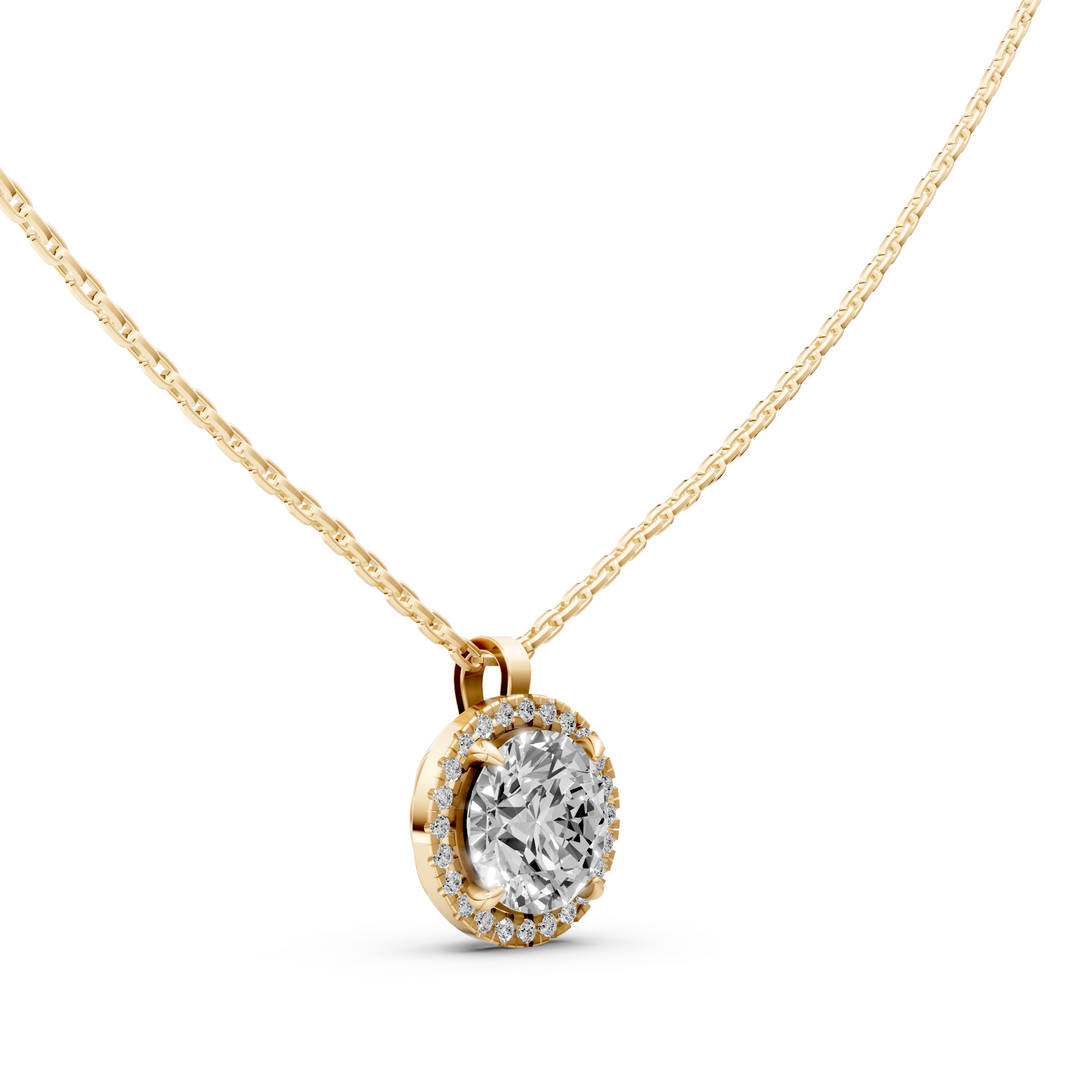 Rond Briljant Halo Pendant Collier met Hanger  - 18K Goud