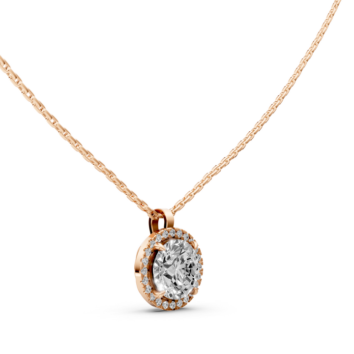 Rond Briljant Halo Pendant Collier met Hanger  - 18K Goud