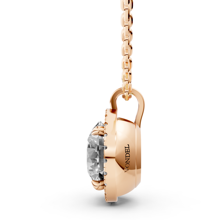 Rond Briljant Halo Pendant Collier met Hanger  - 18K Goud
