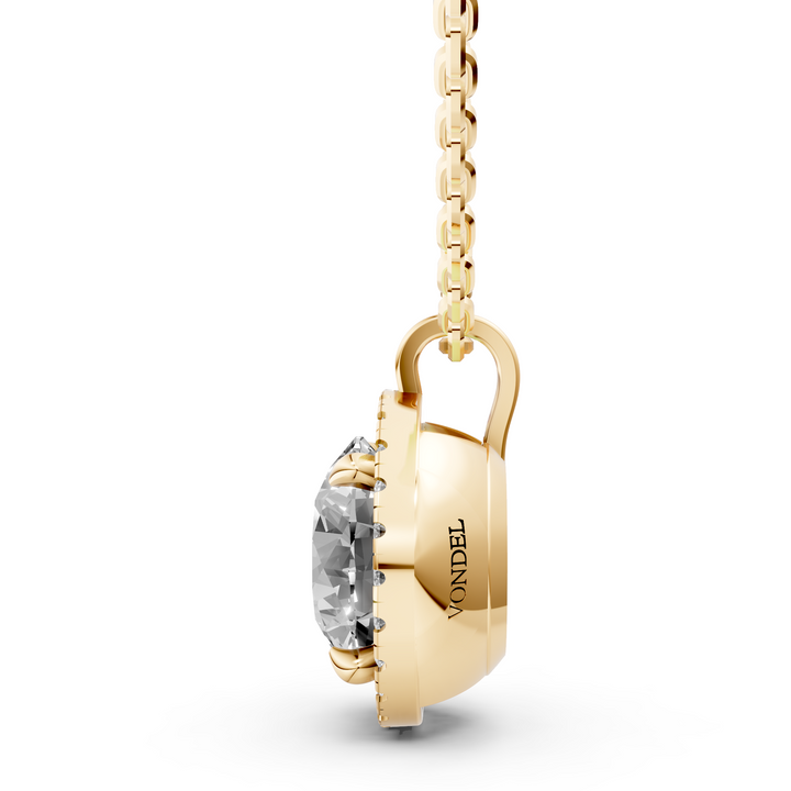 Rond Briljant Halo Pendant Collier met Hanger  - 18K Goud