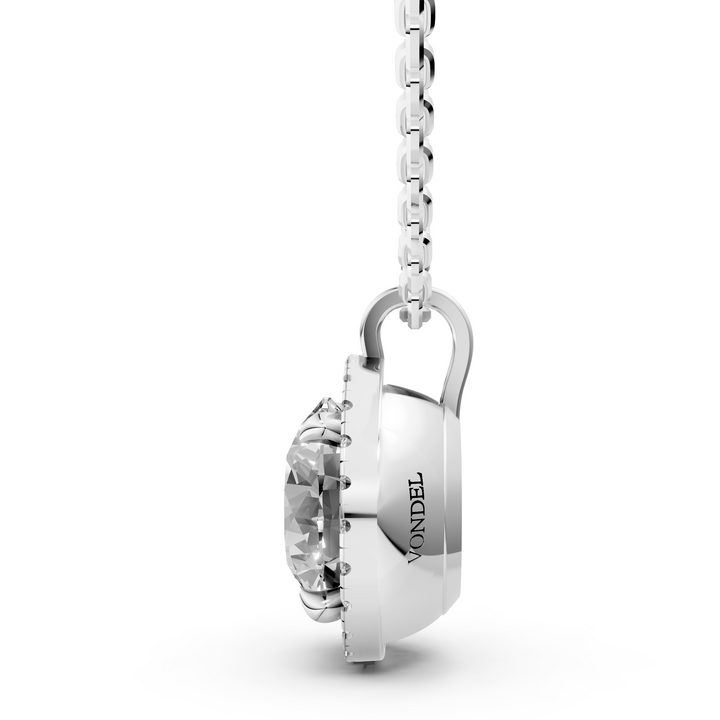 Rond Briljant Halo Pendant Collier met Hanger  - 18K Goud