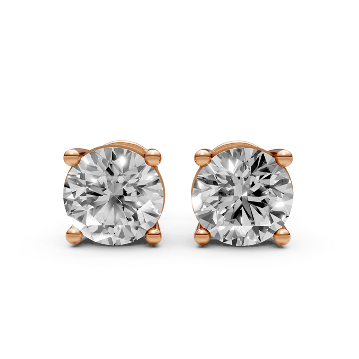 Rond Briljant Stud Oorbellen, Basketzetting - 18K Rosegoud - 3,16 ct