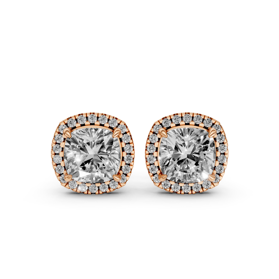 Cushion Halo Stud Oorbellen - 18K Goud
