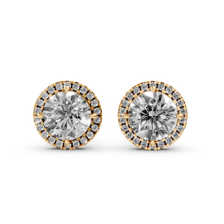 Rond Briljant Halo Stud Oorbellen - 18K Geelgoud - 1,16 ct