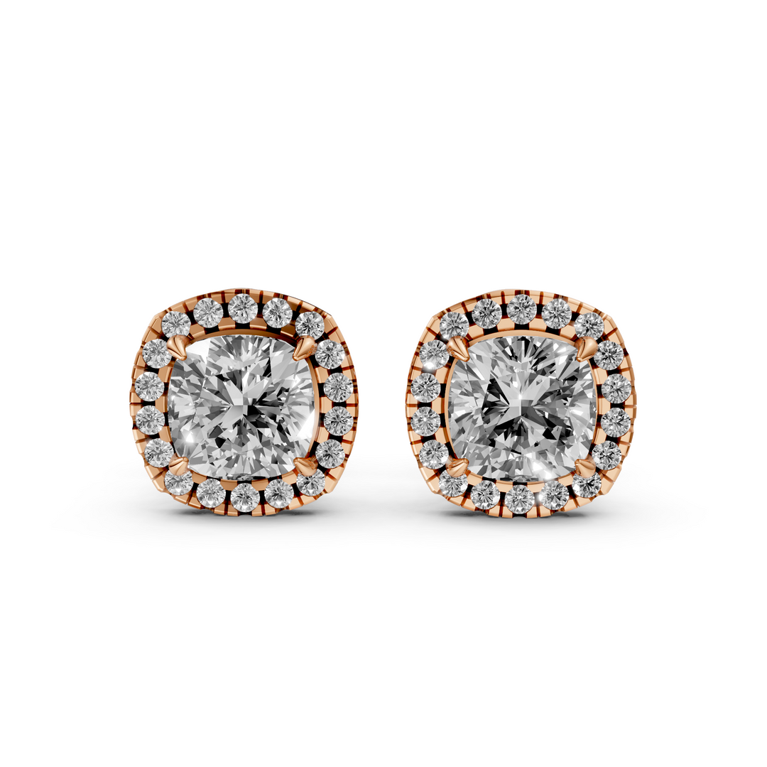 Cushion Halo Stud Oorbellen - 18K Goud