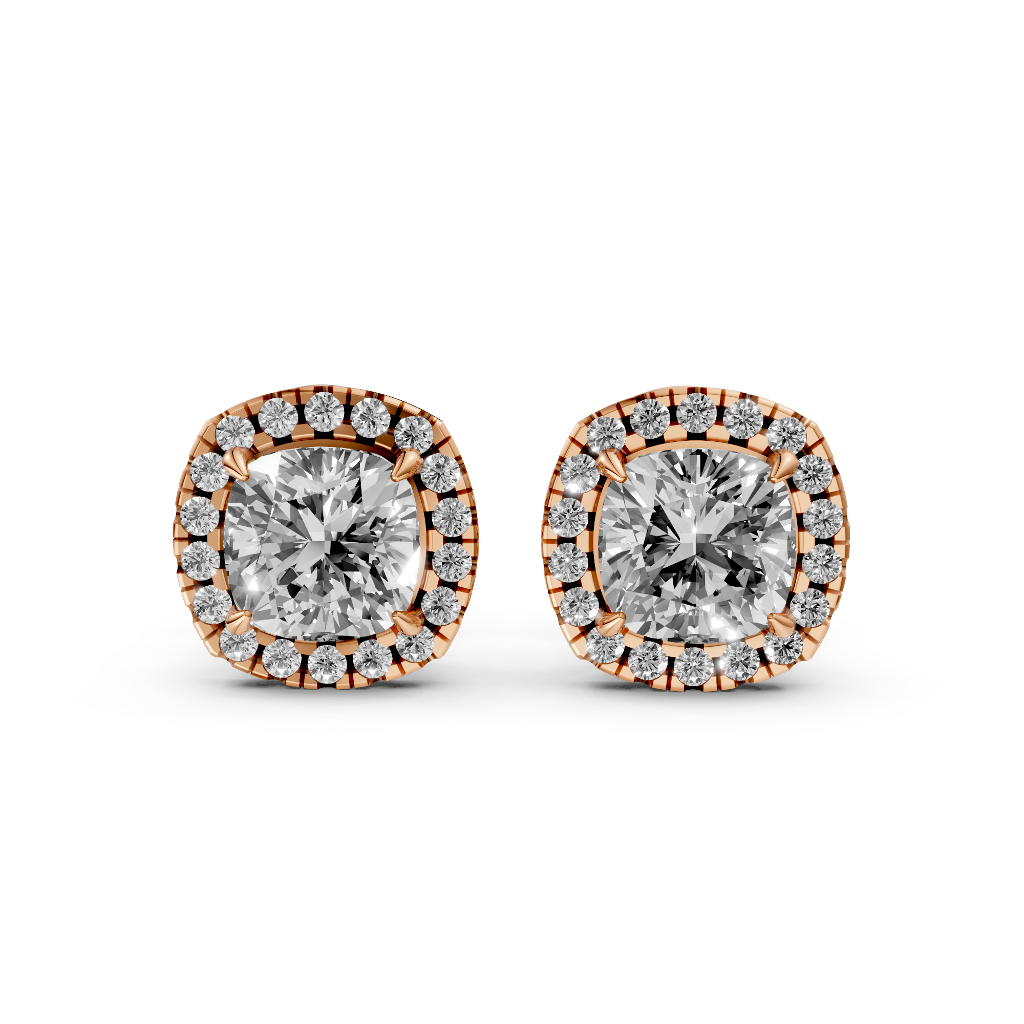 Bibi - In Stock - Cushion Halo Lab Grown Diamond Stud Earrings - 18K Gold