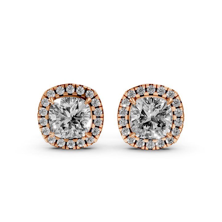 Cushion Halo Stud Oorbellen - 18K Goud
