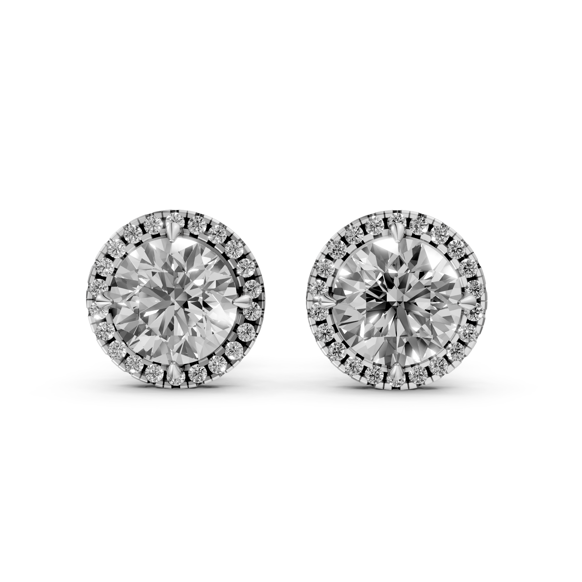 Bibi - In Stock - Round Brilliant Halo Lab Grown Diamond Stud Earrings - 18K Gold - 0,75 ct / 1,79 ct