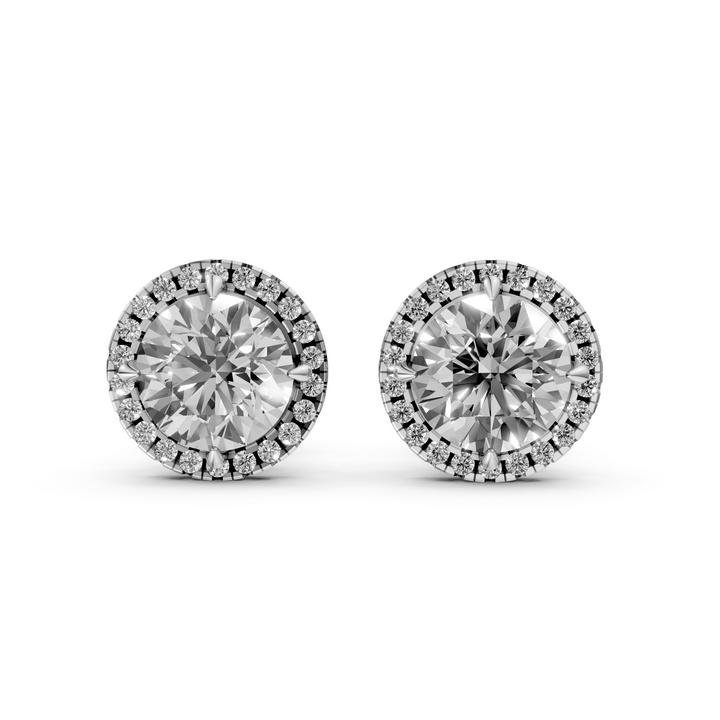 Rond Briljant Halo Stud Oorbellen - 18K Witgoud - 1,13 ct