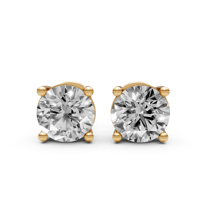 Rond Briljant Stud Oorbellen, Basketzetting - 18K Geelgoud - 3,11 ct