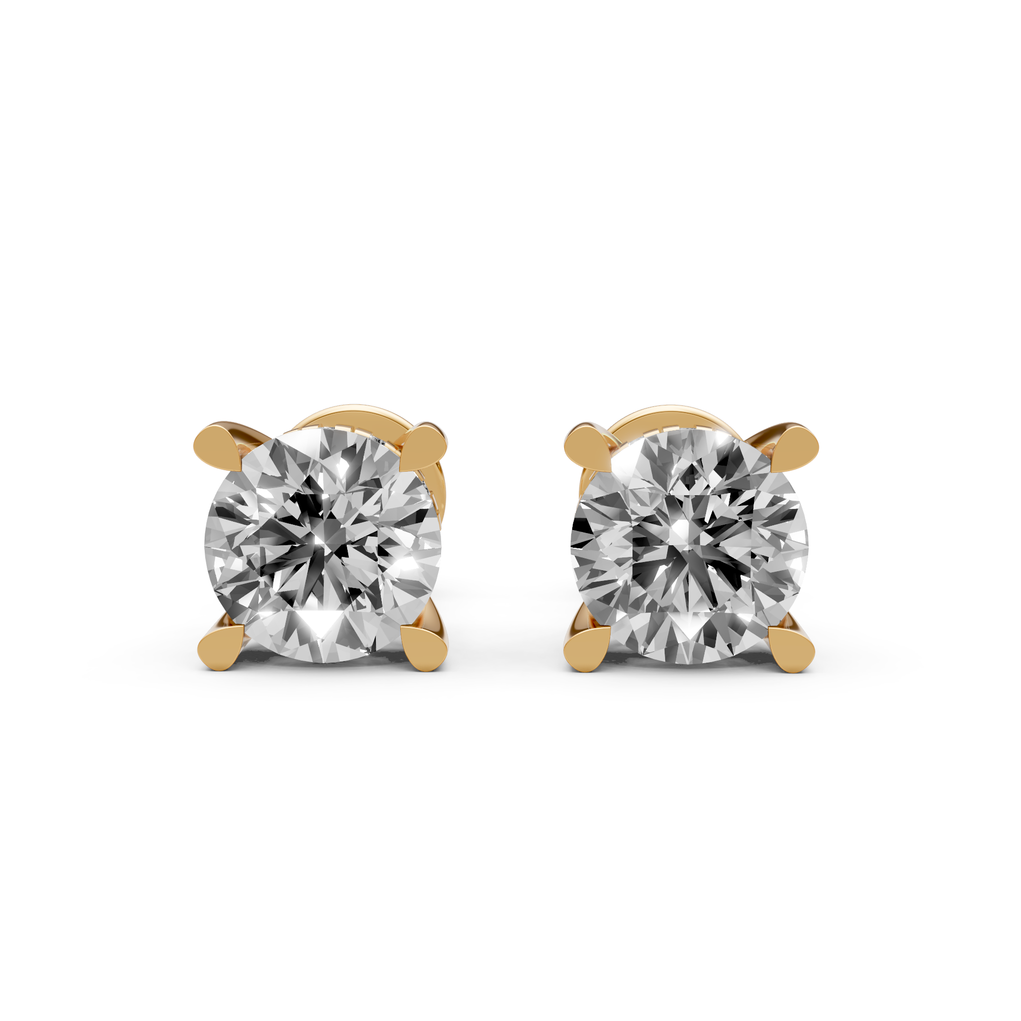 Emily - In Stock - Round Brilliant Lab Grown Diamond Stud Earrings with Double Hidden Halo - 18K Yellow Gold - 1,28 ct