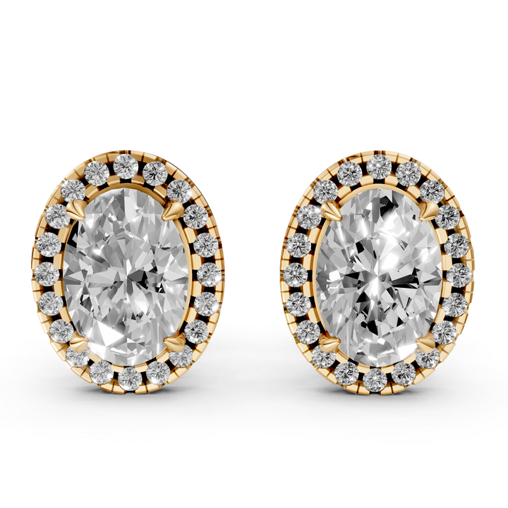Oval Halo Stud Oorbellen - 18K Geelgoud - 1,28 ct