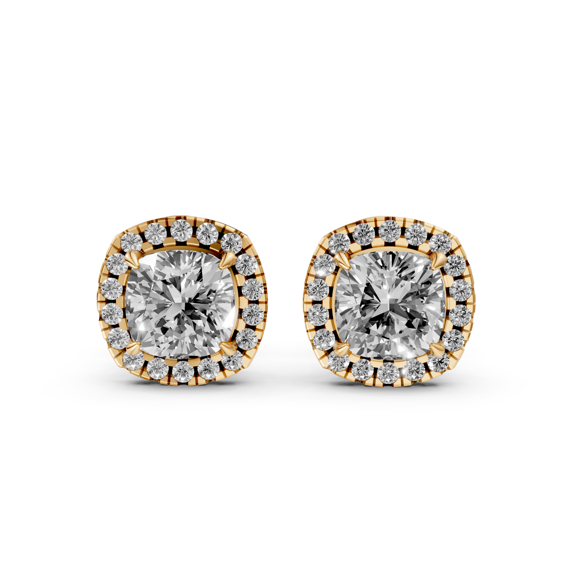 Bibi - In Stock - Cushion Halo Lab Grown Diamond Stud Earrings - 18K Gold