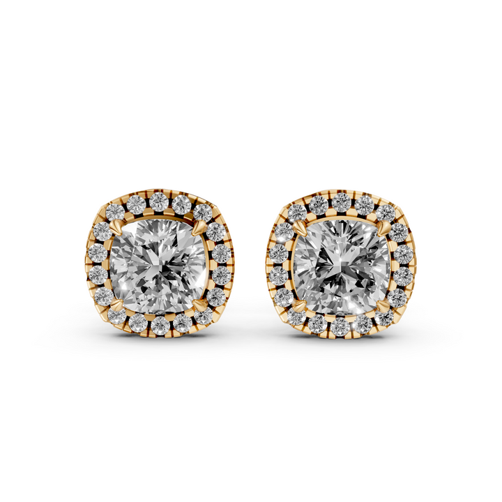 Cushion Halo Stud Oorbellen - 18K Goud