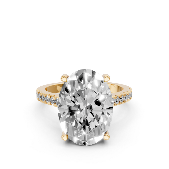 Ovale Solitaire met Pave Band en Brug - 18K Geelgoud - 5,60 ct